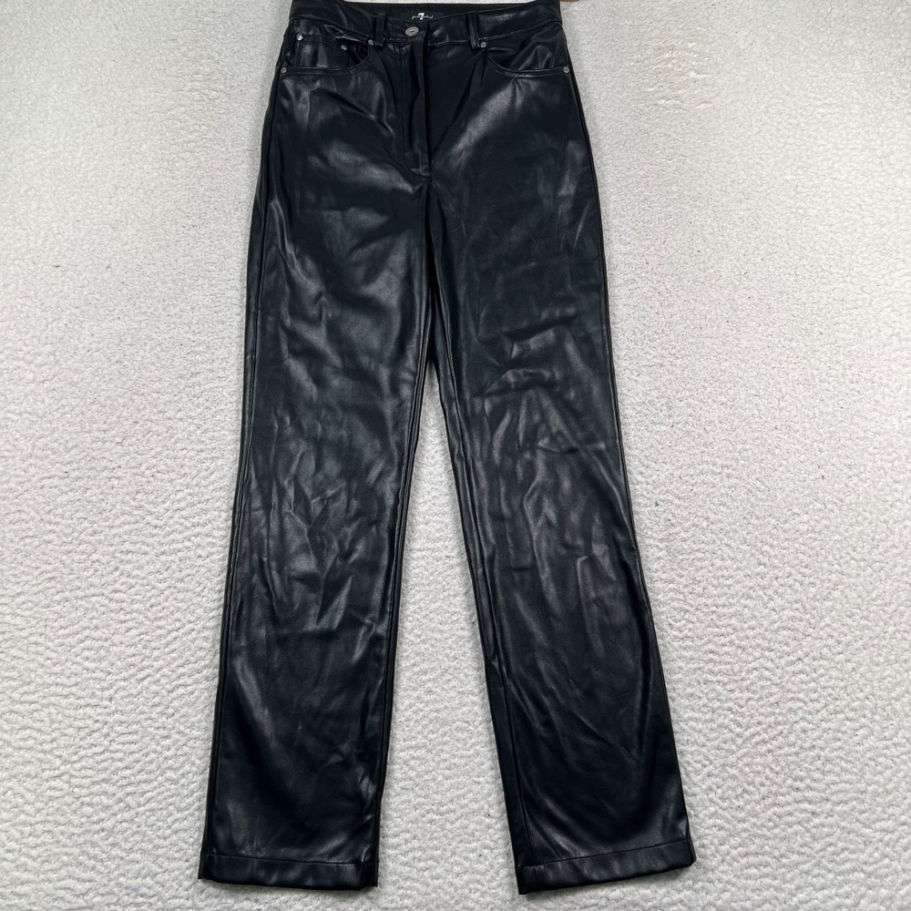7 for All Mankind Pants Womens XS Straight Leg Ankle Faux Leather Biker Black